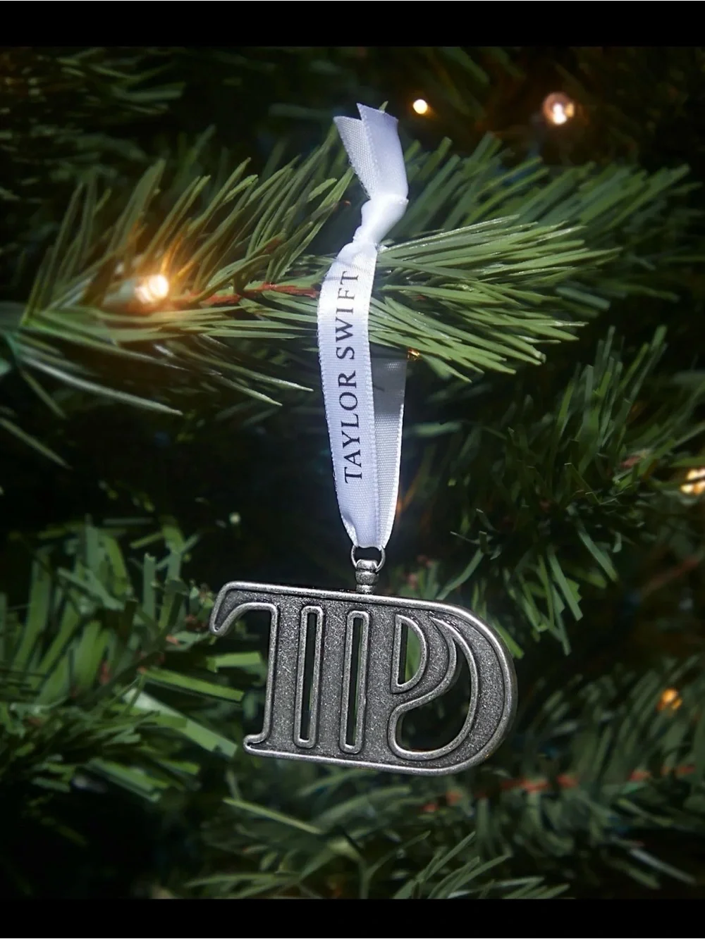 Taylor Swift Gold and White TD Ribbon Ornament